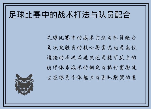 足球比赛中的战术打法与队员配合